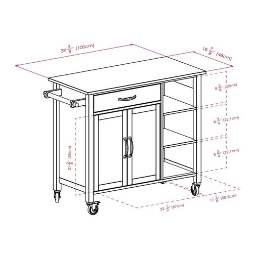 Winsome Mabel Transitional Solid Wood Kitchen Cart in Walnut and Natural - Picture 10 of 11