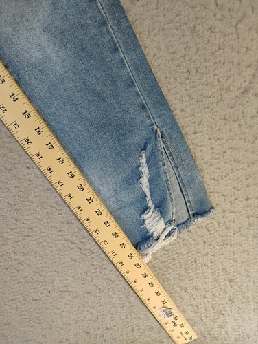Pantalones de mezclilla para mujer Risen 1 25 azul recto desgastado lavado medio 5 bolsillos - Imagen 12 de 14