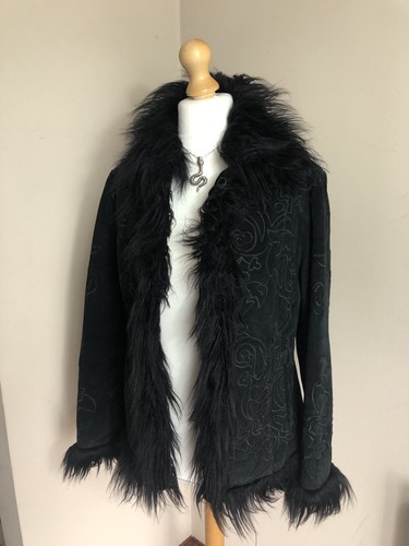 Y2K Embroidered Real Suede Faux Fur Boho Penny Lane Afghan Coat Size 12-14 - Picture 10 of 17