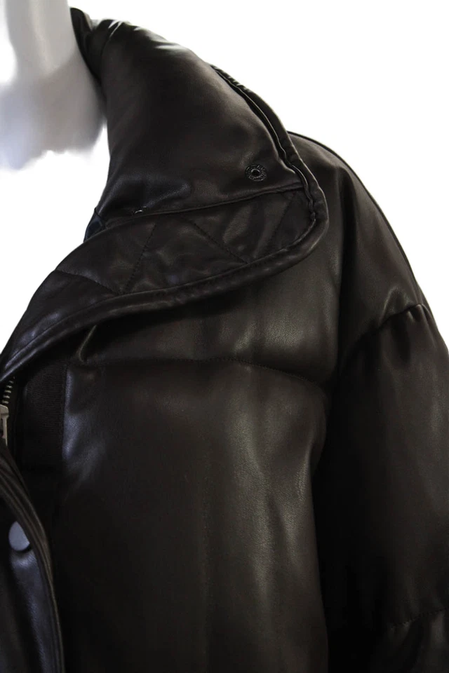 Женская куртка-пуховик Zara стеганая веганская кожа черная на пуговицах высокий вырез размер XS - Изображение 2 из 4