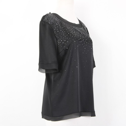 St John Top Sz S Oversize Black Satin Black Pailettes Triacetate Polyester Top - Picture 6 of 12