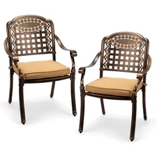 2 PACK Patio Dining Chair Outdoor Bistro Chairs Cast Aluminum with Cushion