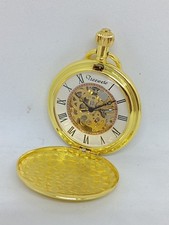 Treeweto 49mm Gold Tone Skeleton Dial Manual Wind Exhibition Case Pocket Watch
