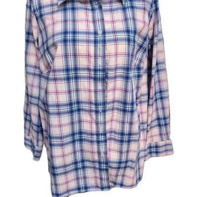 Talbots Women's Size 1X Long Sleeve Plaid With Silver Thread Collared Button Up
