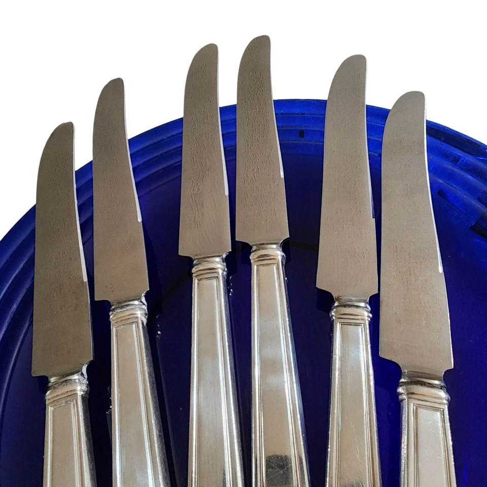 6 HOLMES Edwards CENTURY Dinner Entree Knife Set Super Plate 1923 Art Deco  - Image 3 of 3
