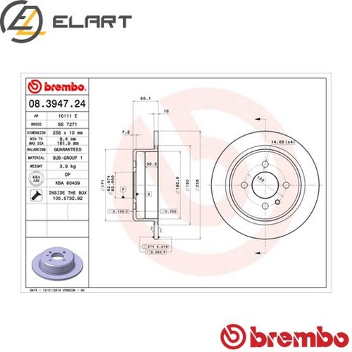 2x BRAKE DISC 08.3947.24 FOR BMW M20B20 2.0L M20B25 2.5L M21D24 2.4L M20B27 2.7L