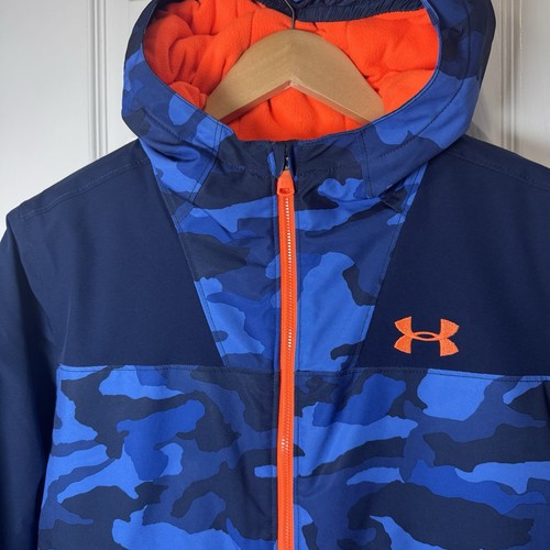 Under Armour Storm Fleece Lined Warm Hooded Winter Jacket Coat L Blue Orange - Picture 2 of 10