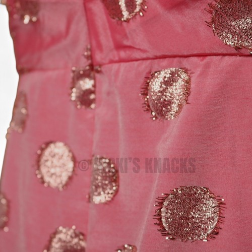 Monique Lhuillier Pink Gold Polka Dot Off Shoulder Puff Sleeve Mini Dress Sze 12 - Picture 9 of 13