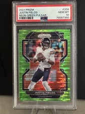 2021 PANINI PRIZM NEON GREEN PULSAR #334 JUSTIN FIELDS ROOKIE RC PSA 10 BEARS