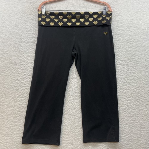 Pantalones ROSA Victorias Secret para mujer grandes negros dorados corazón plegables Bling Y2K de colección - Imagen 1 de 8