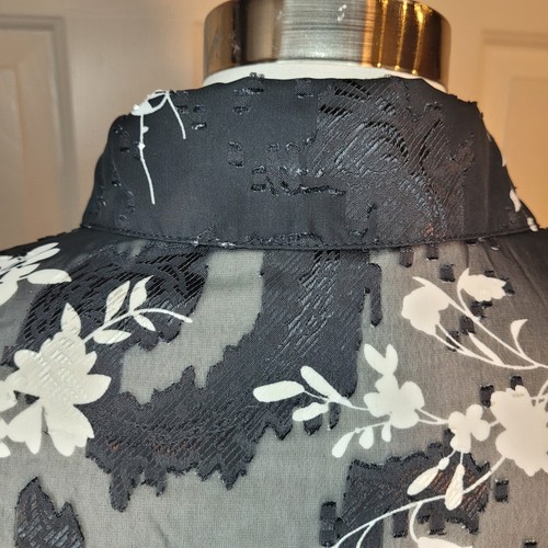 Sheer Black Button Up Blouse Long Sleeve Size Large Floral - Picture 5 of 11