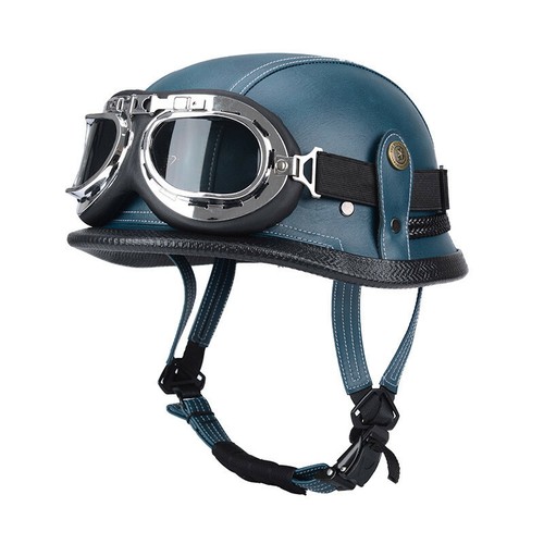 Retro German Leather Half Helmet Motorcycle Windproof Glasses Unisex Helmet - Picture 12 of 19