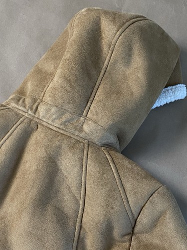 Koolaburra by UGG S Small Khaki Camel Solid Hooded Faux Fur Suede Coat Jacket - Picture 16 of 21