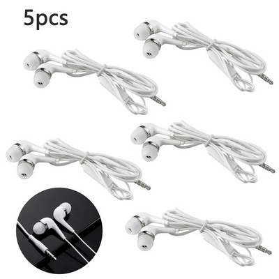 5PCS Wired Single Button Universal Headset For Listen To Music 3.5mm Plug White