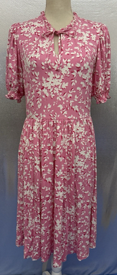 #ad #ad Draper James Dress Womens Sz M Knit Kacey Pink Shadow Floral Tie Neck Closure $33.59