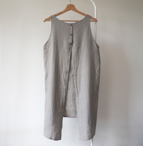 Sarah Pacini Open Back Leinen Tunika Kleid Natur Lagenlook Made in Italy M (P21) - Bild 3 von 6