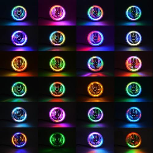 7" Bluetooth RGB SMD LED Color Chasing Halo Shift Angel Eye H4 Headlight Pair - Picture 3 of 12