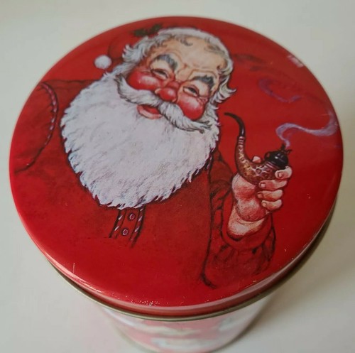 Vtg Tins Santa Smoking a Pipe Matching Set of 3 Tray Candle & Container - Picture 12 of 12