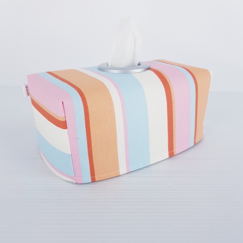 Tissue Box Cover Handmade Retro Look Striped Orange Blue Silver Circle Opening - Bild 7 von 14
