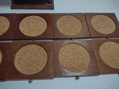 Vintage Budweiser Wood & Cork Coasters Set of 8 w/ Holder Case Chest C3 - Picture 11 of 12