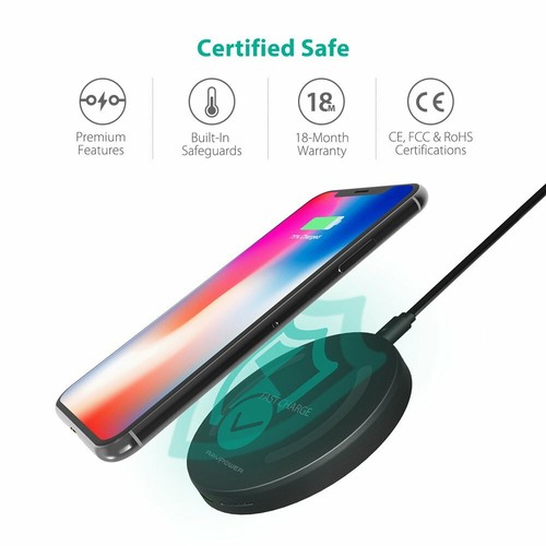 RAVPOWER 10W Qi Wireless Charger Fast Charging Pad Dock For Samsung Galaxy  - Picture 3 of 7