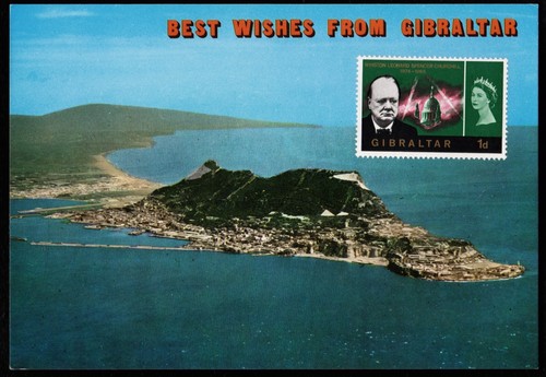 Best Wishes From Gibraltar Winston Churchill Stamp Postcard - Picture 1 of 2