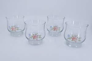 Pfaltzgraff-Tea-Rose-Set-Of-4-Rocks-Juice-Glasses-8-Oz-Tulip-Pink-Roses-Blue