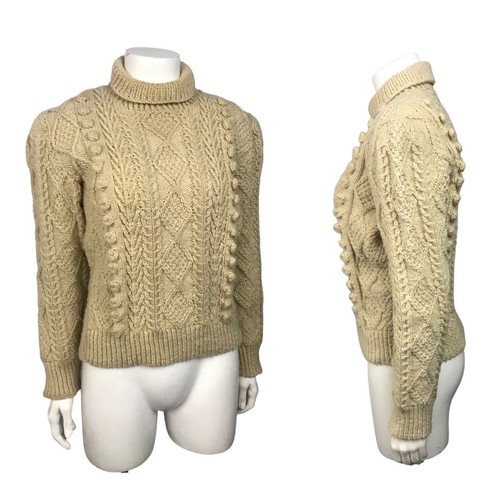 1950s Knit Fisherman Sweater / Beige Hand Knit Tur
