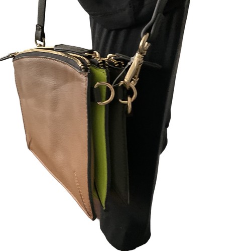 ZARA Crossbody Tricolors Shoulder Bag Green Black Brown Purse Casual Modern - Picture 4 of 8