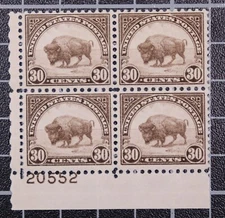 Scott 700 30 Cents Buffalo MNH Plate Block LL 20552 SCV $95.00