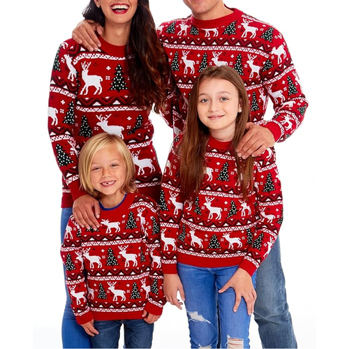 Reindeer Snowflake Family Matching Ugly Christmas Sweater Holiday XS-5XL