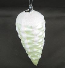 Blown Glass Pinecone Christmas Ornament Pearl with White Glitter 6"