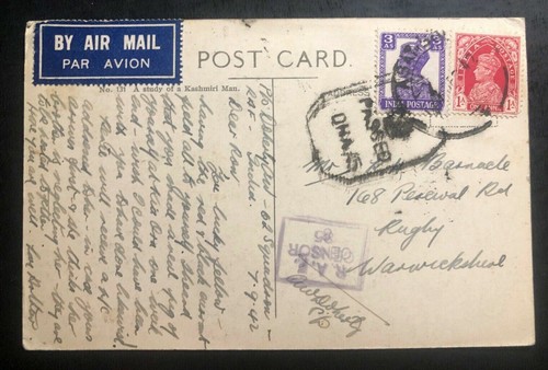 1942 India RAF Squadron Censored RPPC Postcard Cover To Rugby England - Picture 3 of 3