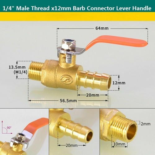 Brass Gas Ball Valve BSP Male/Female Thread Fitting Barb Hose Tail End Connector - Picture 14 of 30