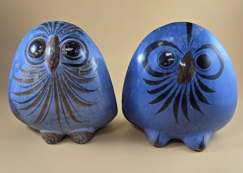 Tonala Volkskunst 2 blaue Eule Figuren Vintage - Bild 20 von 20