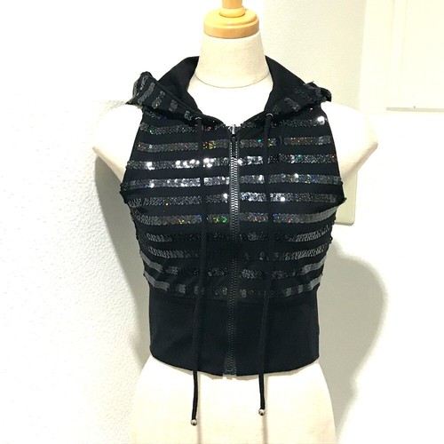 Chaleco con capucha con cremallera Chanel 19C lentejuelas negras - Imagen 1 de 6