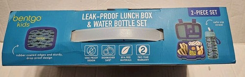 Bentgo Kids Prints Pack (Sharks)-Leak-Proof Lunch Box & Water Bottle Set NIB - Picture 3 of 8
