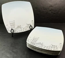 222 Fifth Avenue Dinner Plates x6 Blue Ombre PTS International City Scape 10" Sq