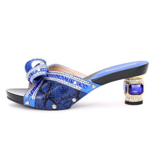 Blue Luxurious Rhinestones High Heels 7CM Sandals Red Lady Shoes Women Slippers - Picture 15 of 15