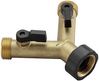 GroundWork DRG2021112 Brass Dual Hose Connector 3/4 Inch with Shutoff - Picture 2 of 3