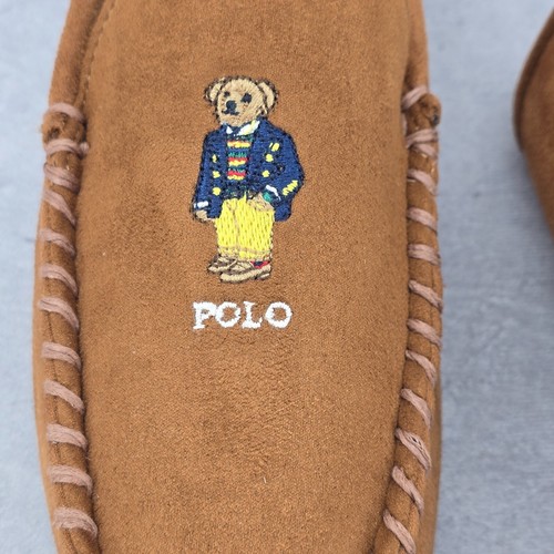 Polo Ralph Lauren Declan Bear mocassino ciabatta uomo taglia 9 marrone scamosciato foderato - Foto 10 di 14