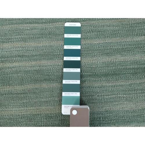 9'3"x12'1" Hand Woven Light Green Flat Weave Kilim Reversible Wool Rug R60022 - Picture 4 of 6