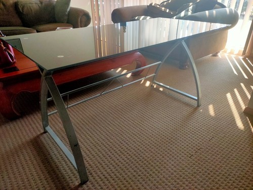 Desk silver metal and black glass (used) in good condition - Picture 2 of 5