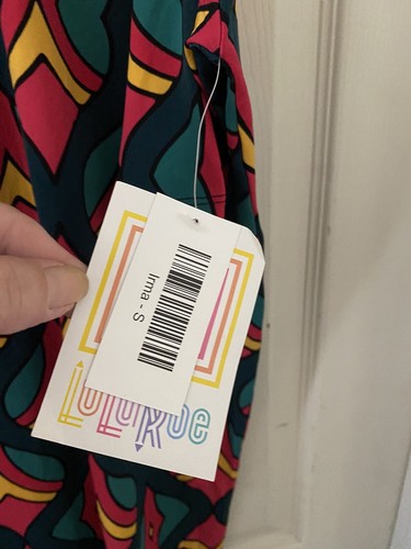 New LuLaRoe Size S Irma Tunic Shirt Pink Green Slinky Material Black Geometric - Picture 4 of 5