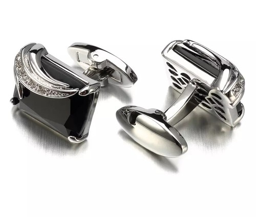 Fashion Men Cufflinks 1 Pair of Shirt Suit Cuff Links Jewelry Rhinestone Classic - Picture 64 of 91