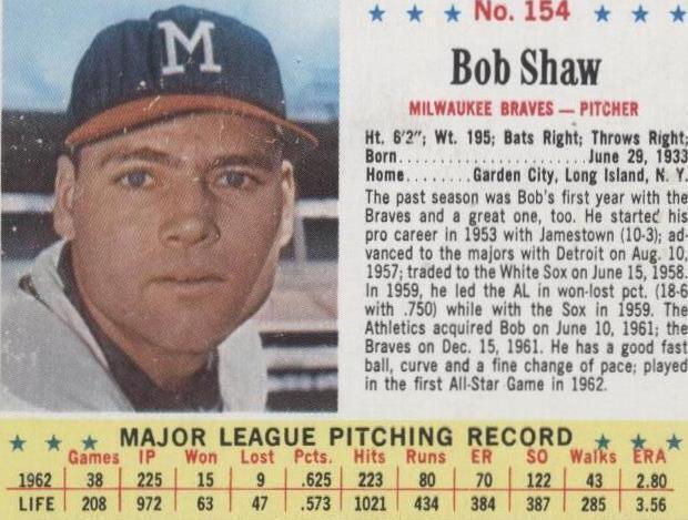 1963 Jell-O - Bob Shaw #154 - 1 of 1