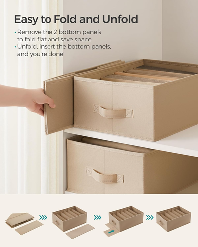 Set of 4 Large Size Wardrobe Clothes Organizers, 6-Compartment Foldable Drawer O - Picture 6 of 12