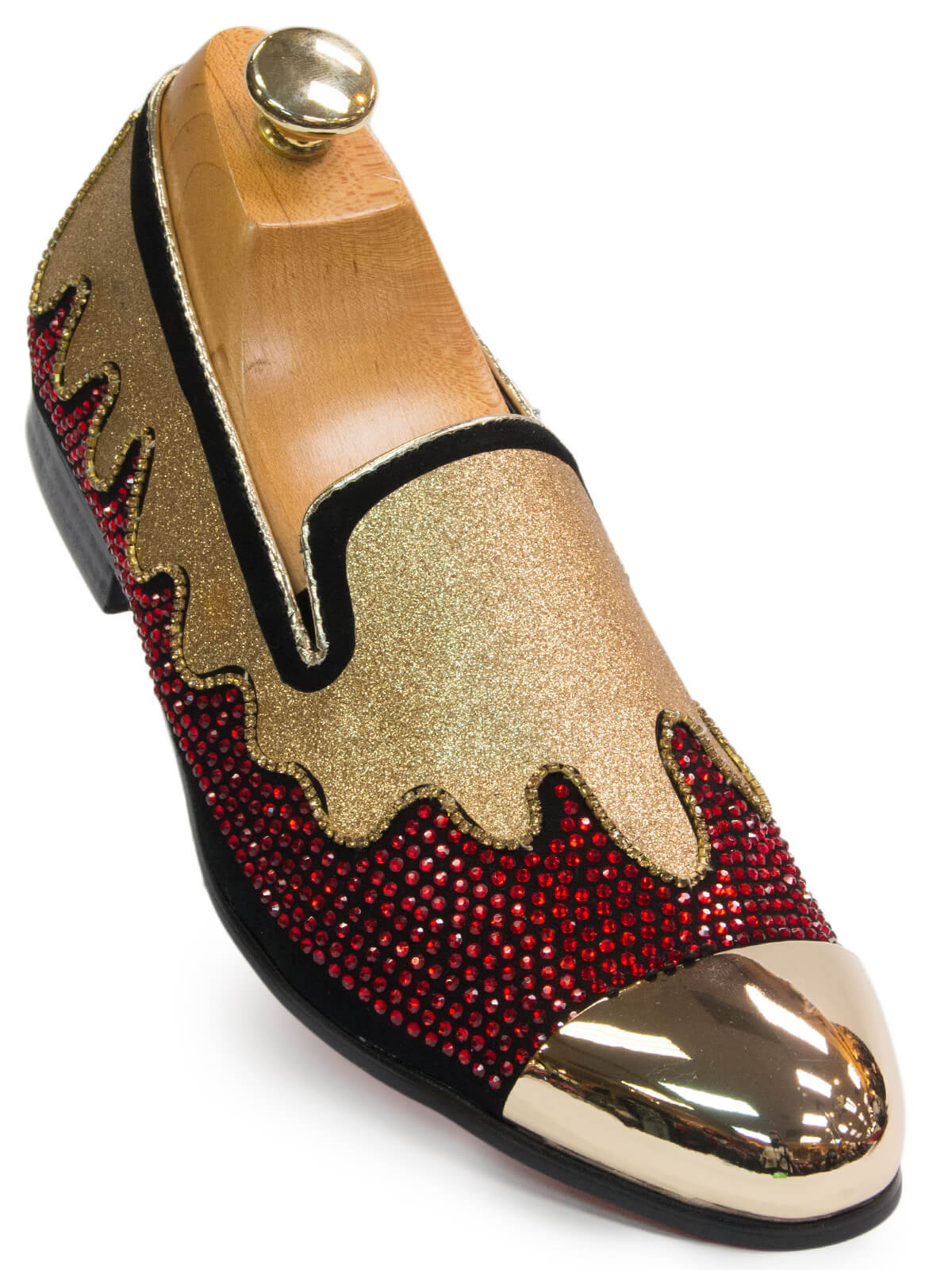Fiesso Hombre Rojo Purpurina Estrás Dorado Metal Tapa Toe Formales Mocasines Fiesso Hombre Rojo Purpurina Estrás Dorado Metal Tapa Toe Formales Mocasines