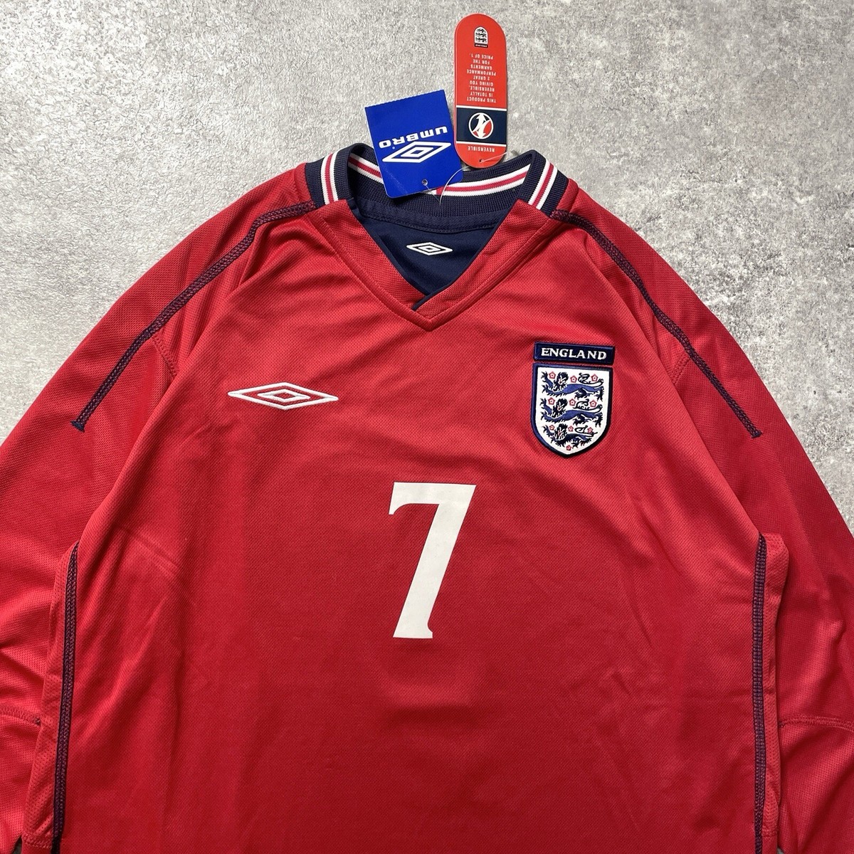 ウェア England Away 2004 #7 Beckham Longsleeve 2004-06 England Away L/S Shirt Beckham #7 XXL
