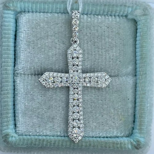 1.50Ct Round Cut Certified Natural Diamond Cross Pendant Solid 14K White Gold - Picture 7 of 12